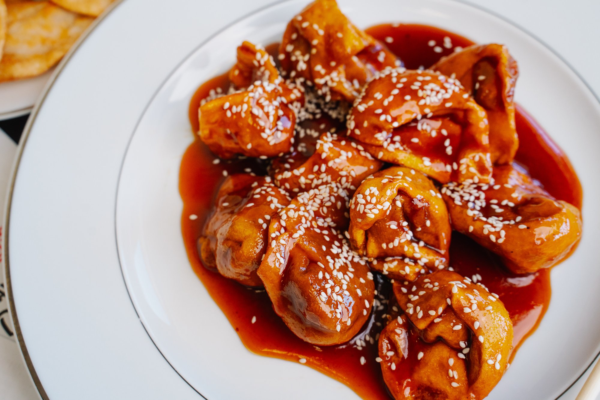 Pan Fried Wontons in Sesame Sauce